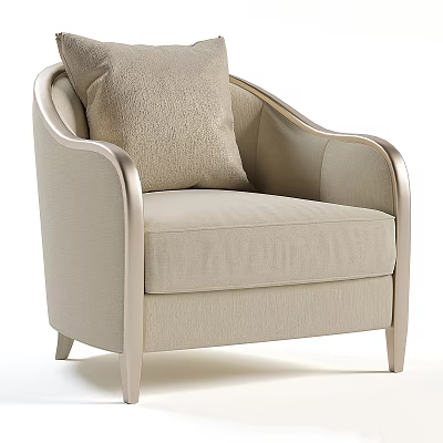 Modern Beige Fabric Single Sofa With Metal Armrest And Decorative Pillow 3d model