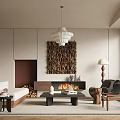 Modern Living Room Interior Design Featuring Fireplace Art Chandelier Sofa And Arched Ceiling