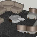 Modern Beige Sectional Sofa with Round Marble Coffee Table and Textured Gray Rug 3d model