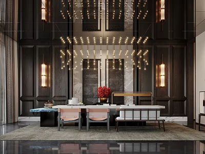 Luxurious Modern Hotel Lobby Interior With Crystal Chandelier And Elegant Seating Furniture 3d model