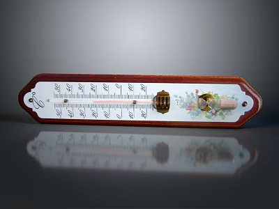 Vintage Decorative Wall Mounted Thermometer With Clear Scales Floral Pattern And House Design 3d model
