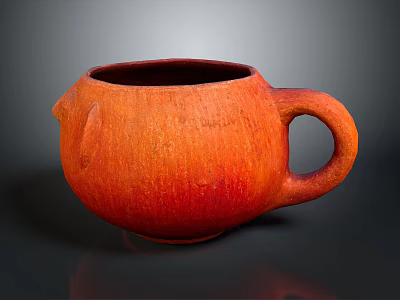 Handmade Orange Textured Ceramic Cup With Curved Handle For Daily Use 3d model