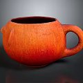 Handmade Orange Textured Ceramic Cup With Curved Handle For Daily Use 3d model