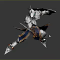 Silver Armored Warrior Character With Long Sword Shield And Battle Stance Design Details