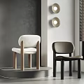 White and Dark Brown Accent Chairs with Plush Leather Wooden Legs Gray Wall Round Lighting