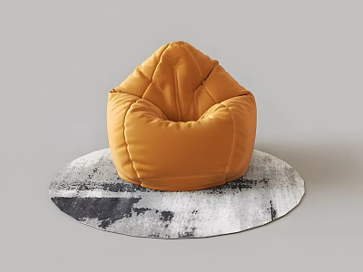 Yellow Plush Bean Bag Chair On Round Gray And White Rug 3d model