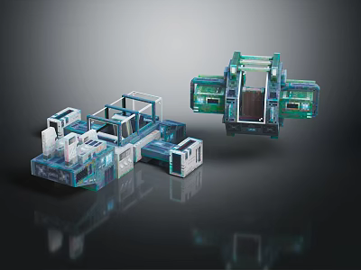 Futuristic Transparent Structure Models With Blue Green Frames And Components 3d model