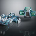 Futuristic Transparent Structure Models With Blue Green Frames And Components
