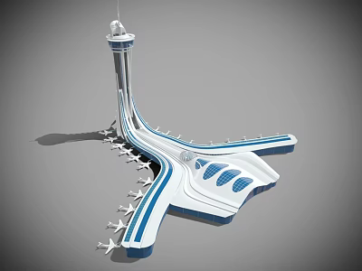Colorful Cartoon Scenery of Modern Airport with Control Tower Runways and Airplanes 3d model