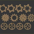 Hardware Tools Featuring Copper Colored Gears With Various Designs Arranged In Rows
