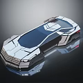 Futuristic Concept Car With Sleek Silver Body Transparent Roof And Geometric Design