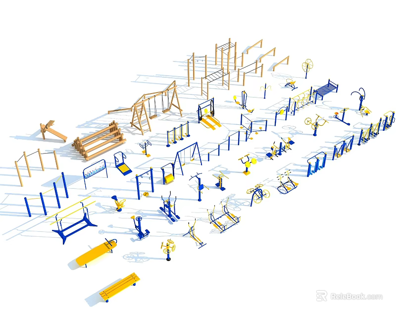 Outdoor Sports Equipment For Fitness Training Featuring Parallel Bars Climbing Frames And Balance Beams 3d model 
