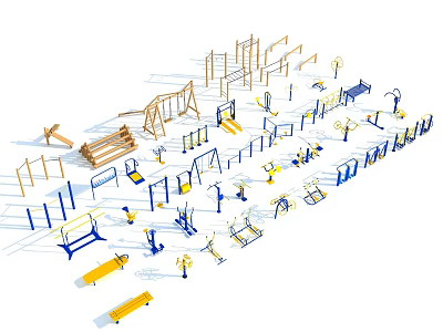 Outdoor Sports Equipment For Fitness Training Featuring Parallel Bars Climbing Frames And Balance Beams 3d model