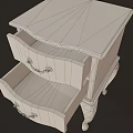 Classic Wooden Nightstand With Two Drawers Golden Handles And Curved Legs