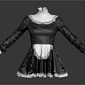 Elegant Maid Style Long Sleeve Dress With White Lace Collar And Pleated Skirt Hem