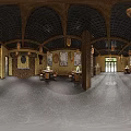 Traditional Chinese Restaurant Interior With Wooden Ceiling Bamboo Lanterns And Classic Furniture