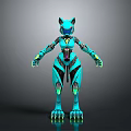 Turquoise Cat Like Robot Character With Creature Features And Mechanical Design Elements 3d model