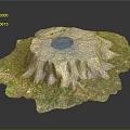 Wood Stone Tree Stump Decorative Piece With Blue Circular Top And Green Mossy Base