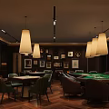 Elegant Luxury Club Interior Design With Pendant Lights Game Tables And Decorative Artworks