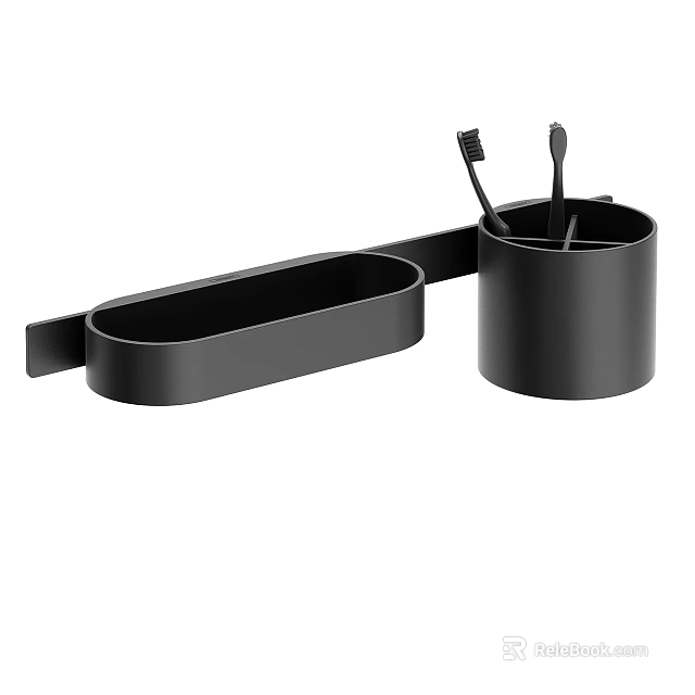 Black Bathroom Shelf with Tray and Toothbrush Holder for Bathroom Use 3d model 
