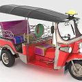 Red Three Wheeled Tuk Tuk With Black Roof Purple Seats And Colorful Details