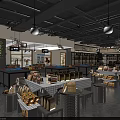 Modern Supermarket Department Store Interior With Bread Display Tables Shelves And Lighting