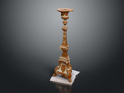 Ornate Intricate Carved Decorative Candlestick With Square Marble Base And Vintage Design 3d model