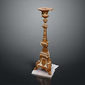 Ornate Intricate Carved Decorative Candlestick With Square Marble Base And Vintage Design