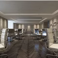 Modern Conference Room Interior With Large Table Ergonomic Chairs Wooden Decor And Marble Flooring
