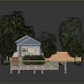 Residential House With Blue Solar Panel Roof Orange Exterior Surrounded By Trees And Lawn