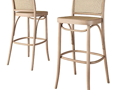 Modern Woven Bar Stools With Wooden Frame And Comfortable Seat Design 3d model