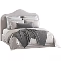 Modern Bedroom Bed Interior Design With Upholstered Headboard Pillows And Linen Blankets
