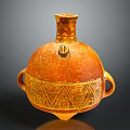 Ancient Orange Pottery Vessel With Rounded Body Two Handles And Geometric Patterns 3d model