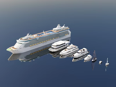 Luxury Yachts of Various Sizes Floating on Calm Blue Water With Reflections 3d model
