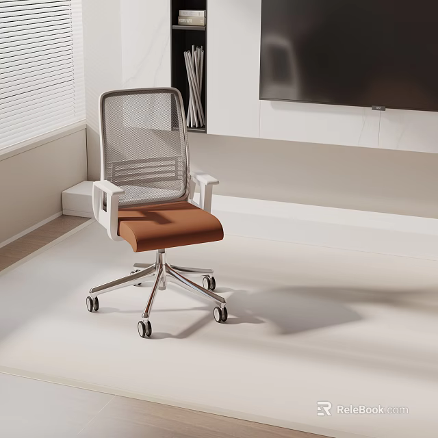 Modern Office Chair with Mesh Back Brown Seat Cushion and Silver Metal Base on Wheels 3d model 