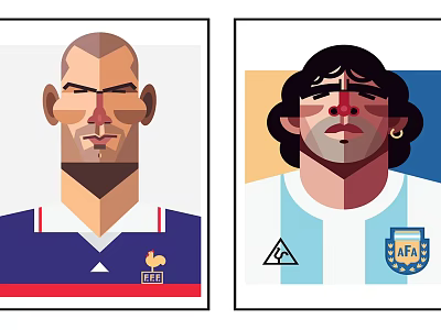 Geometric Style Portrait Paintings of French and Argentine Football Players in Jerseys 3d model
