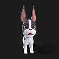 Cute Black And White Cartoon Dog With Big Pink Ears Standing On Black Background