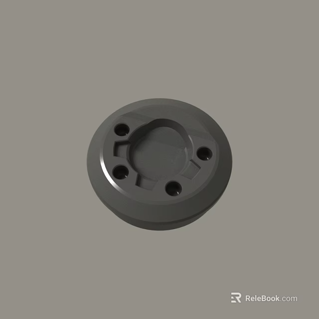 Gray Circular Mechanical Component with Central Recess and Four Perforated Holes 3d model 