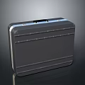 Black Hard Shell Suitcase With Silver Trim Leather Stitching And Stylish Handle Design
