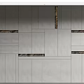 Modern Gray Feature Wall With Various Sized Rectangular Blocks And Dark Embedded Stripes 3d model