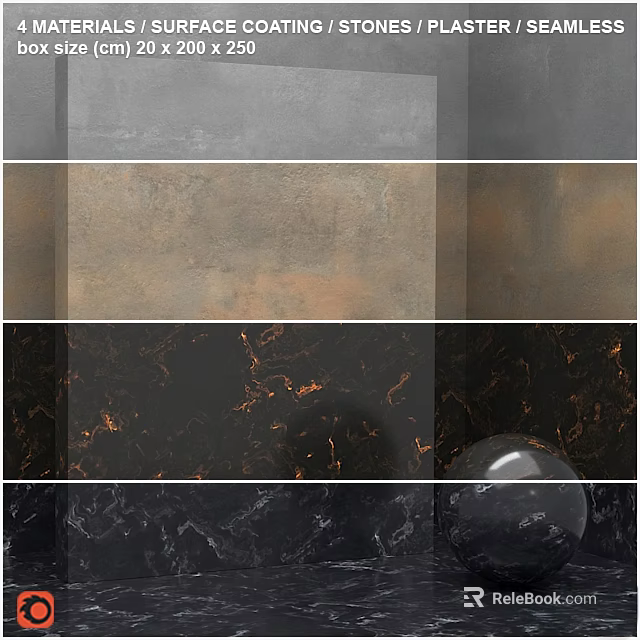 Textured Decorative Panel Components with Gray Brown Black Surfaces and Golden Veins 3d model