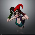 Cartoon Character With Red Black Hat Green Gloves Purple Vest Green Top Glasses And Tattoo
