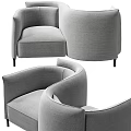 Modern Gray Fabric Two Seater Sofa With Curved Armrests And Black Slim Legs