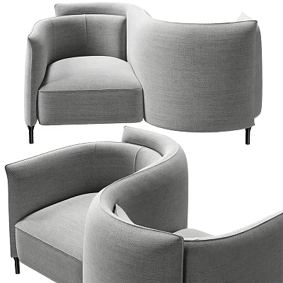 Modern Gray Fabric Two Seater Sofa With Curved Armrests And Black Slim Legs 3d model