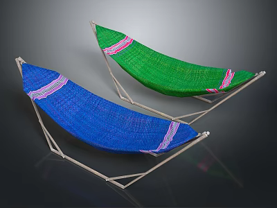 Simple Style Vietnamese Hammock Vietnamese Hammock Green Hammock Blue Hammock Metal Bracket Home Decoration Relaxation Leisure Indoor Scene 3d model