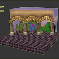 Woman Dancing On Stage With Archways Green Background Red Purple Checkered Floor And Castle
