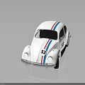 White Classic Beetle Car With Red And Blue Stripes And Number 53