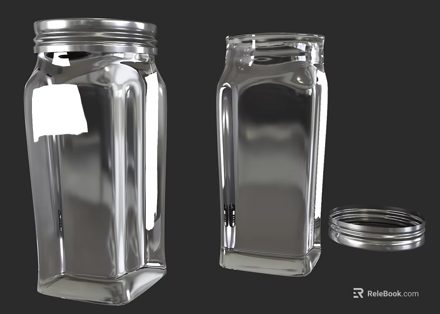 Clear Glass Jars With Square Shape And Separate Lid For Kitchen Storage 3d model 