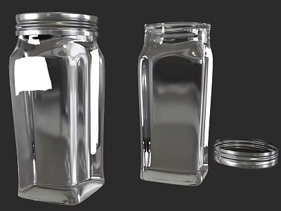 Clear Glass Jars With Square Shape And Separate Lid For Kitchen Storage 3d model