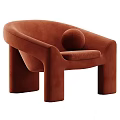 Modern Minimalist Light Brown Armchair With Curved Arms Square Legs And Round Pillow